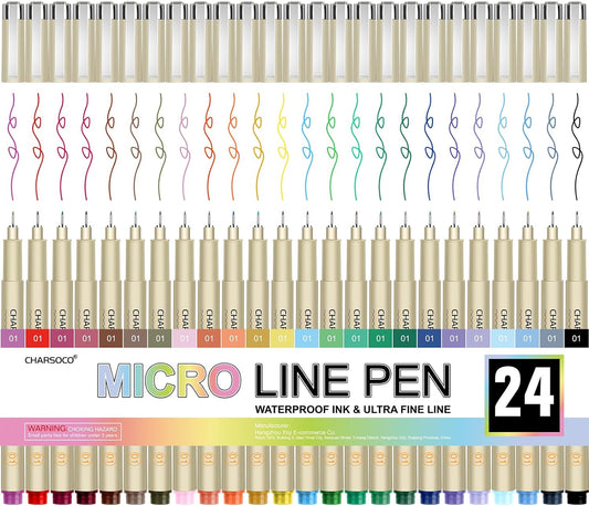 01 Micro Pen, Fine Point Pen with 24 Colors, Waterproof Archival Ink, 0.25mm Fineliner Ink Pens for Artist Illustration, Sketching, Anime, Manga, Technical Drawing and Scrapbooking