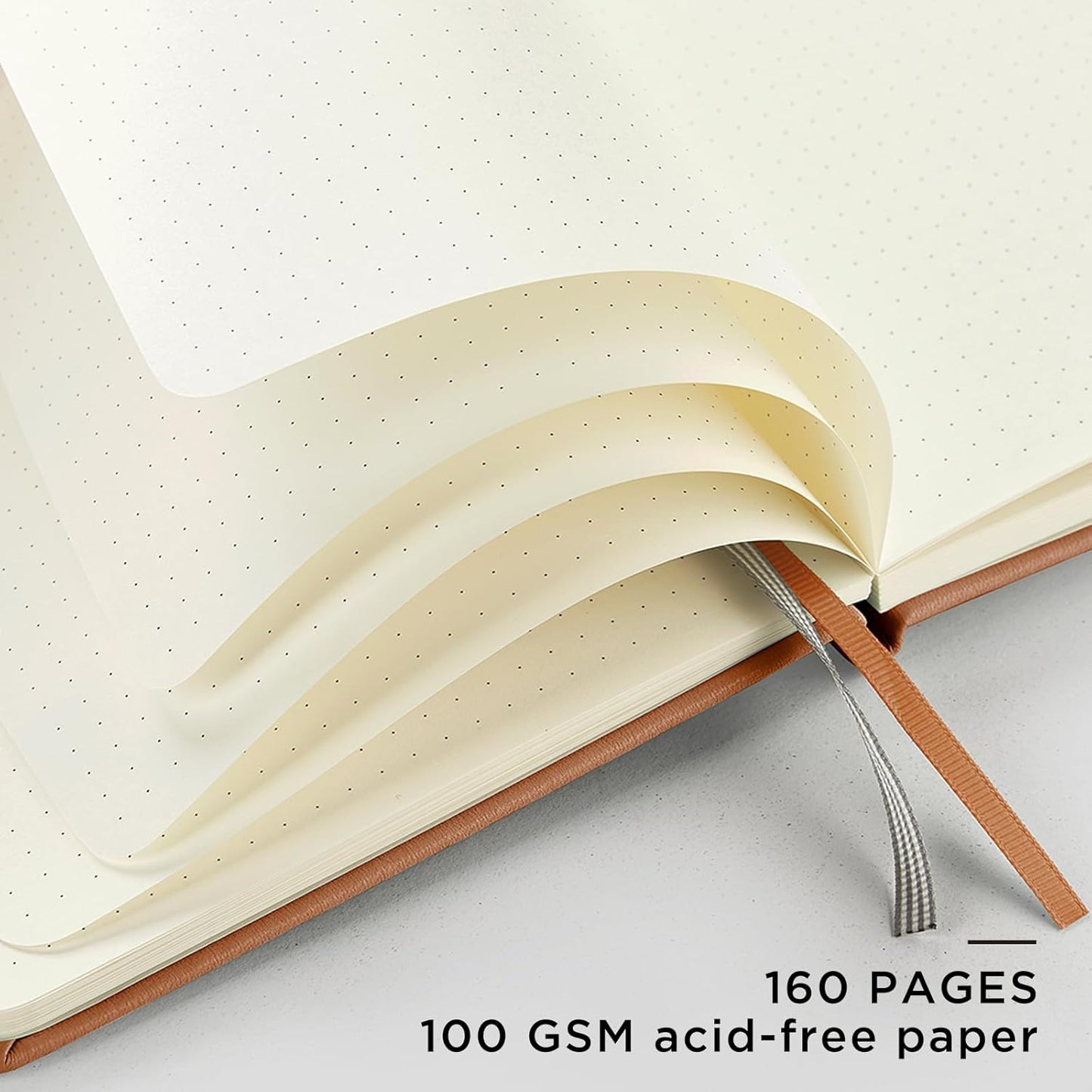 &And Per Se Dotted Journal Notebook, A5 Hardcover Leather Journal, 160 Pages 100 gsm Thick Dotted Paper,3 Sheets of Stickers Included - 5.7'' x 8''(Light Brown)