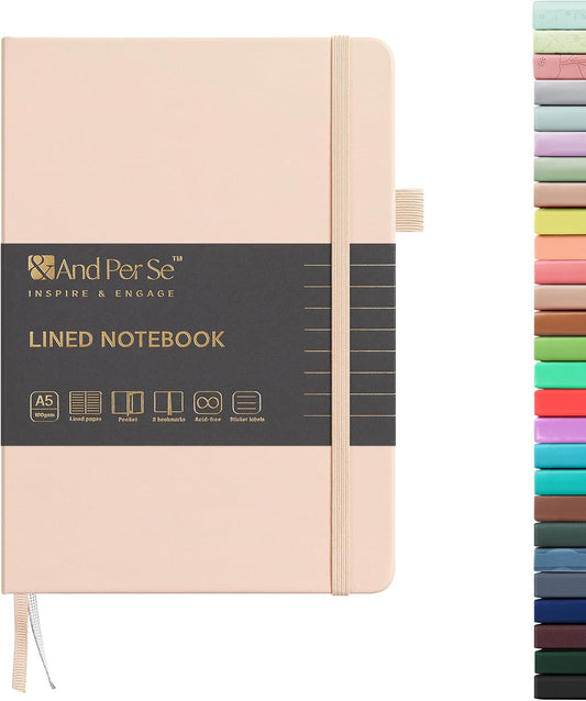 &And Per Se Lined Journal Notebook, 160 Pages, A5 5.7 x 8 inches College Ruled Thick Paper Notebook Journals for Writing, Hardcover Notebooks for Women Men Office School (1 Pack, Light Apricot)