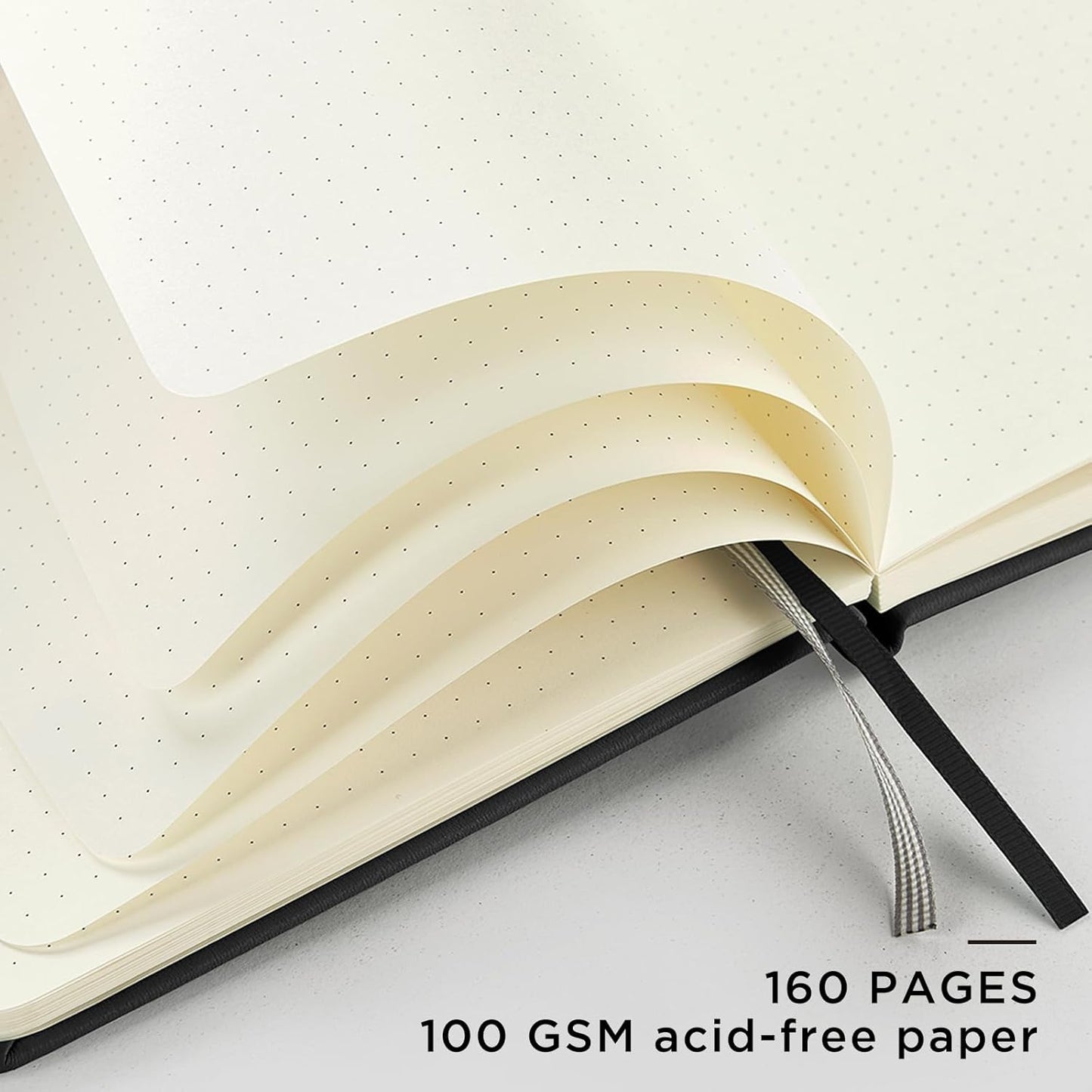 &And Per Se Dotted Journal Notebook, A5 Hardcover Leather Bullet Dotted Journal, 160 Pages 100 gsm Thick Dotted Paper,3 Sheets of Stickers Included (Black)