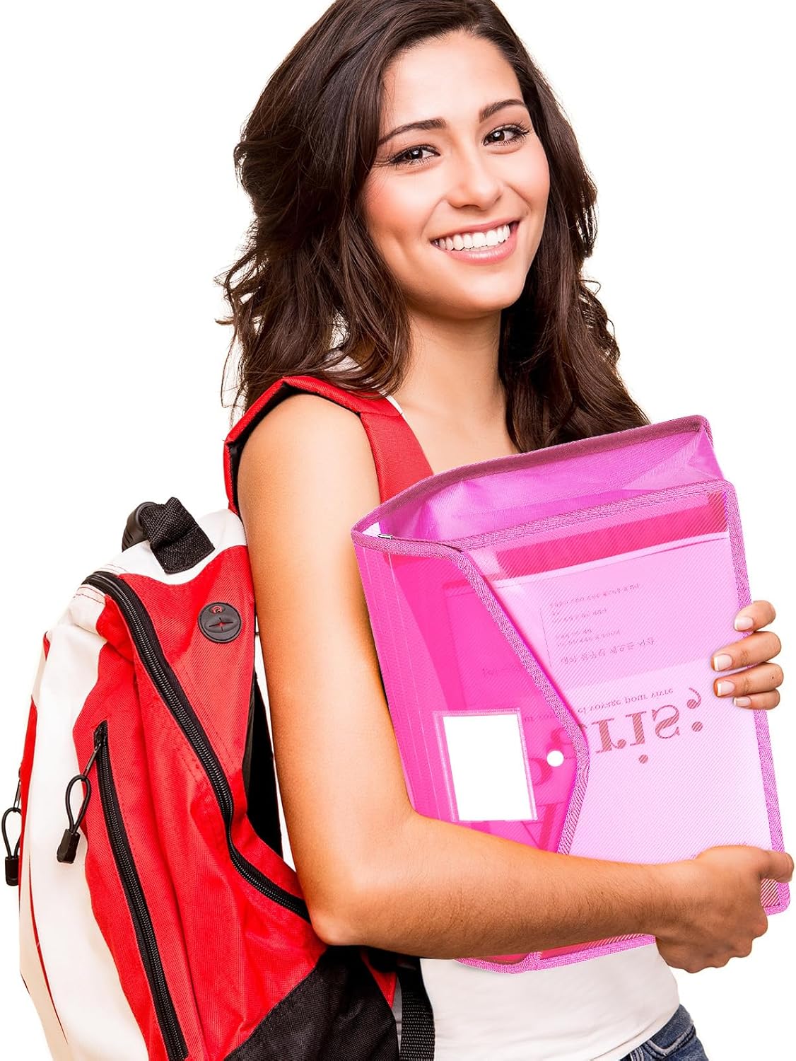 10 Pieces Plastic File Folders Envelope Expanding File Wallet Organizer Documents Folder with Snap Closure and Pocket, A4 Size Waterproof Transparent Pouch(Pink,Horizontal)