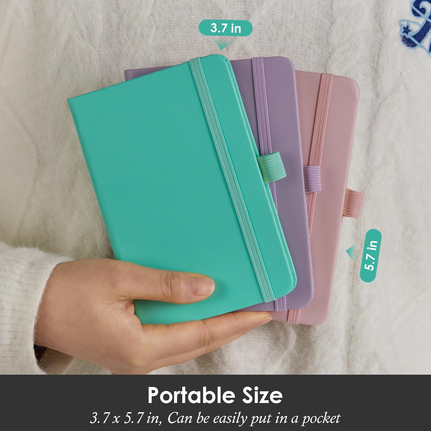 3 Pack Small Notebook Journal with Pen, A6 Mini Pocket Size Notepad Journal Notebook for Women/Men Work, Cute Note Book Note pads, 3.7" x 5.7", Leather, Pink, Purple, Green