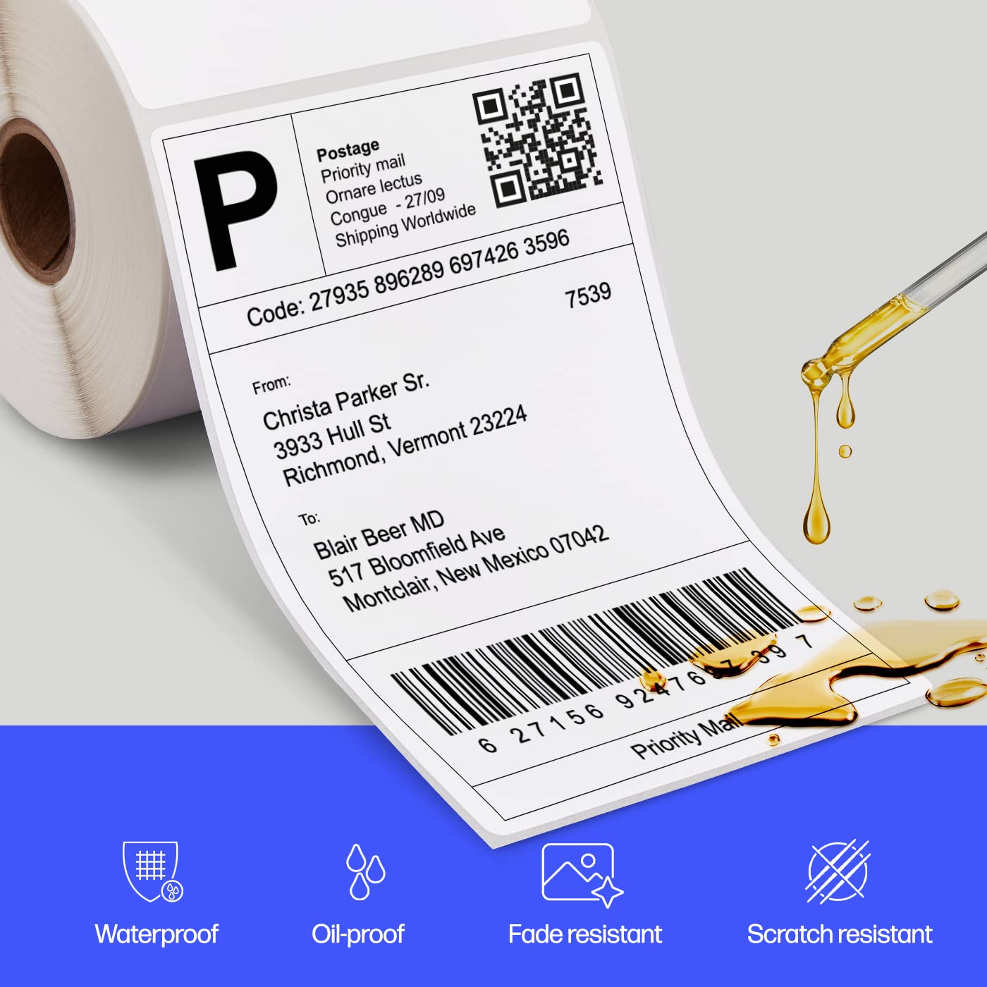 HP 4” x 6” Direct Thermal Shipping Labels, 4 Rolls 250 Sheets per Roll, Multipurpose Thermal Labels for Personal or Business Use, Compatible with HP and Other Thermal Label Printers, White