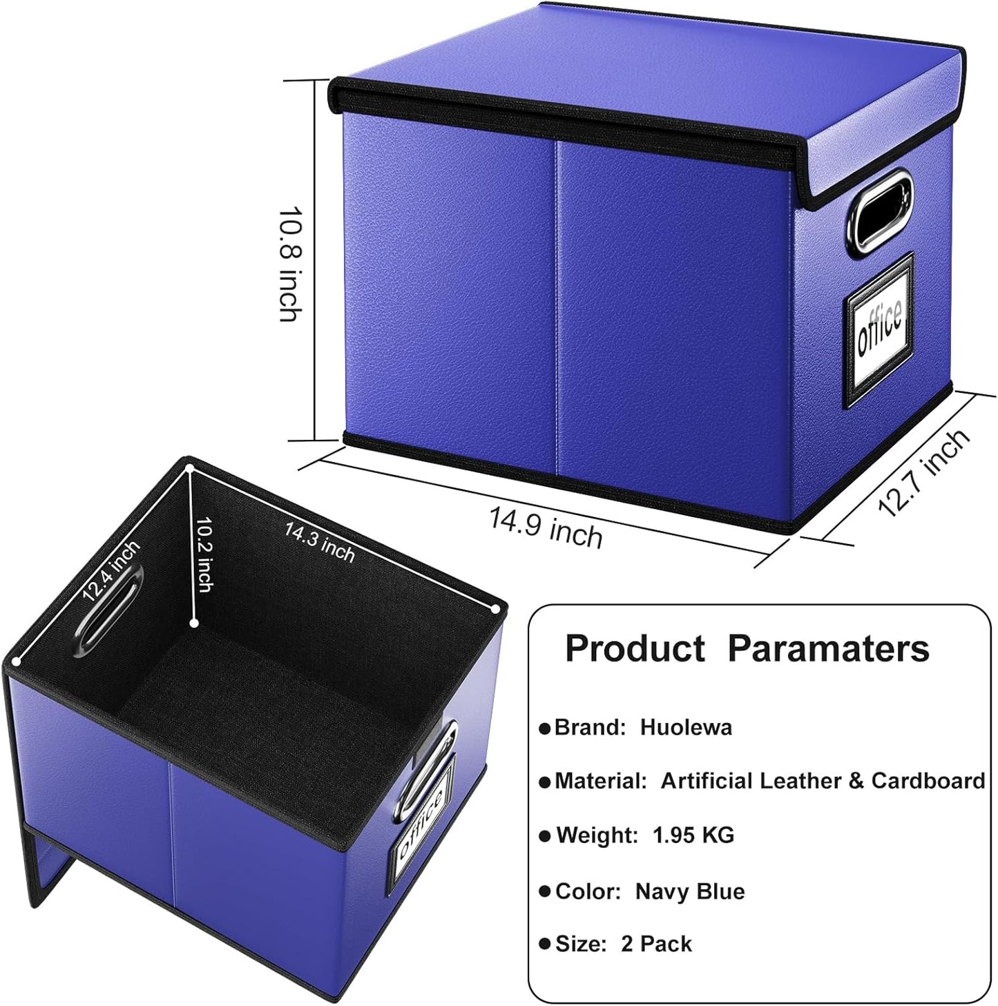 Huolewa Portable Leather File Organizer Boxes with Lids, Collapsible File Folder Organizer Boxes, Decorative Small Filing File Cabinet for Home/Office, Easily Store Documents/Hanging File Folders