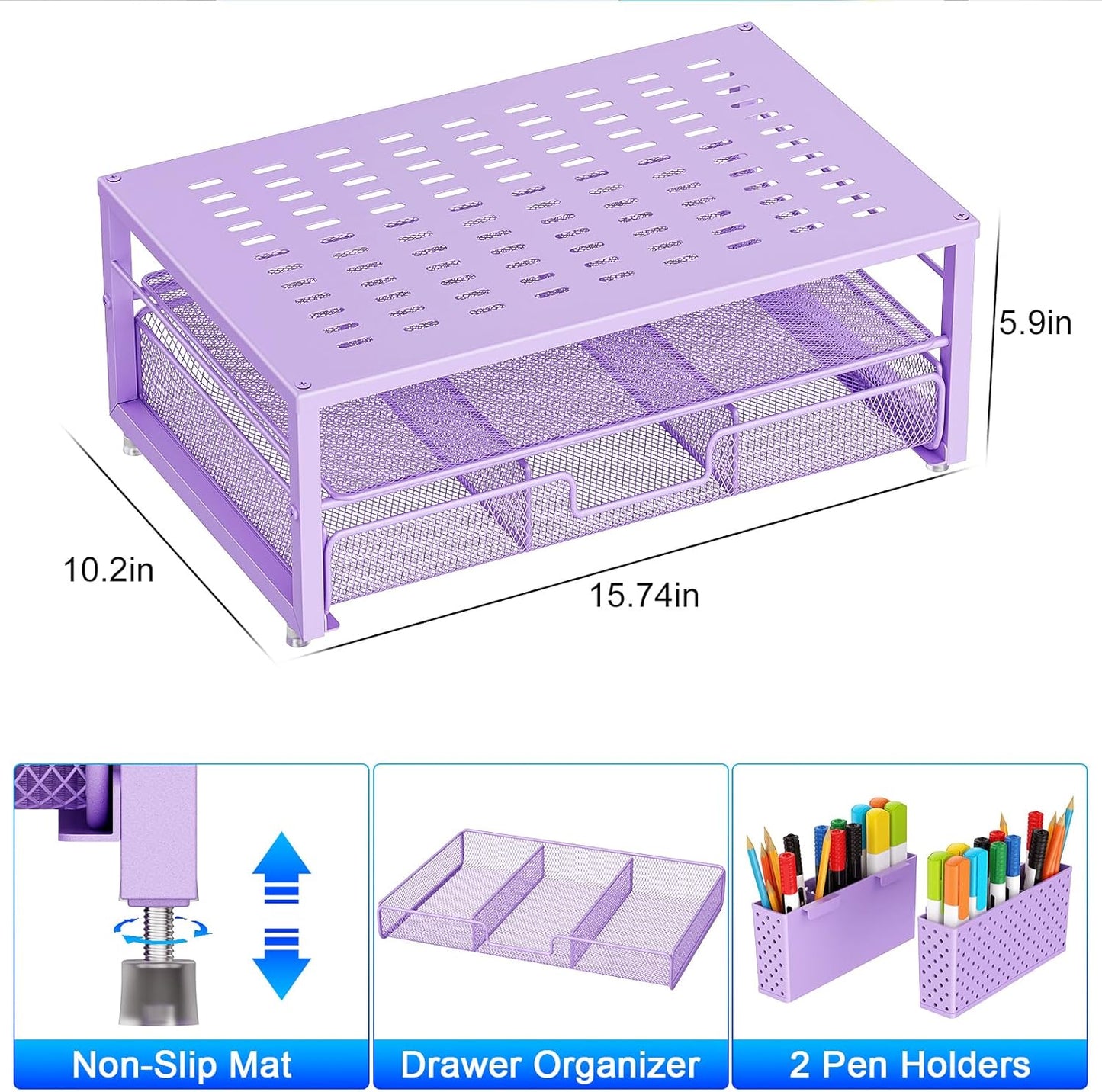 gianotter Desk Organizers and Accessories, Monitor Stand with Drawer and 2 Pen Holder, Purple Desk Accessories, Computer Stand Suitable for Offices and Dormitories (Purple)