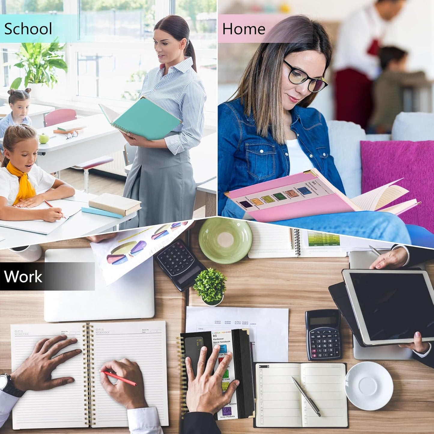 HAUTOCO Spiral Notebook Journal 8.5"x 11", College Ruled Leather Notebook with 320 Pages, 100 GSM Paper, A4 Hardcover Notebook, Lined Journaling Notebooks for Work, Office, School, Business, Black