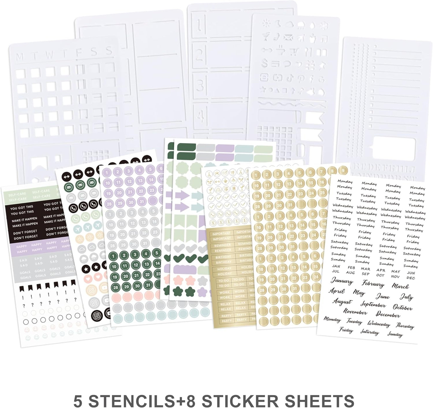 &And Per Se Dotted Journal Notebook Set, A5 Hardcover Dotted Journal (Light Apricot), 6 Fineliner Pens, 8 Sticker, 5 Stencil Sheets & 6 Washi Tapes, Journaling Supplies for Planner Schedule