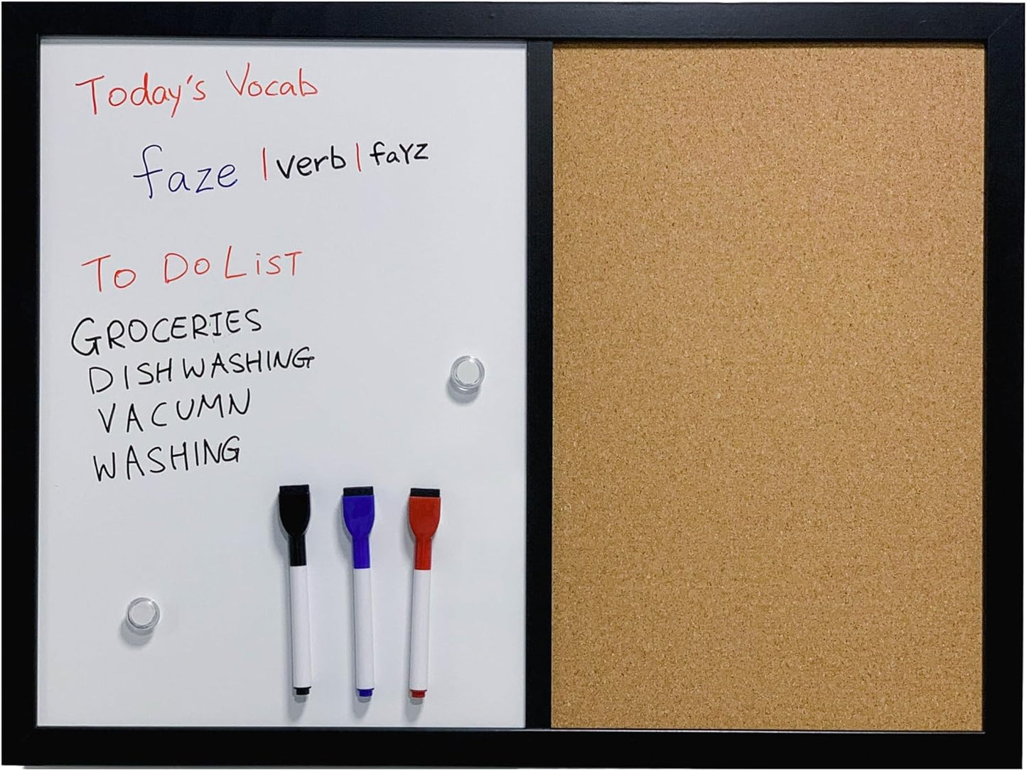 36x24 Wall-Mount Combo Board - Magnetic Dry Erase & Corkboard with Sleek Black Frame for Home & Office (24x36)