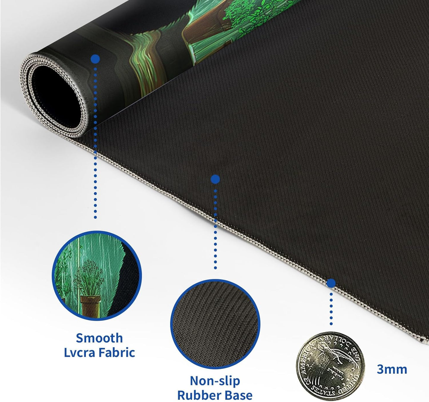 Green Black Cat Mouse Pad Abstract Big Mouse Pad 31.5x11.8 Inch Cat Texture Non-Slip Rubber Base Large Mousepad Stitched Edges Keyboard Mouse Mat Desk Pad for Office and Home