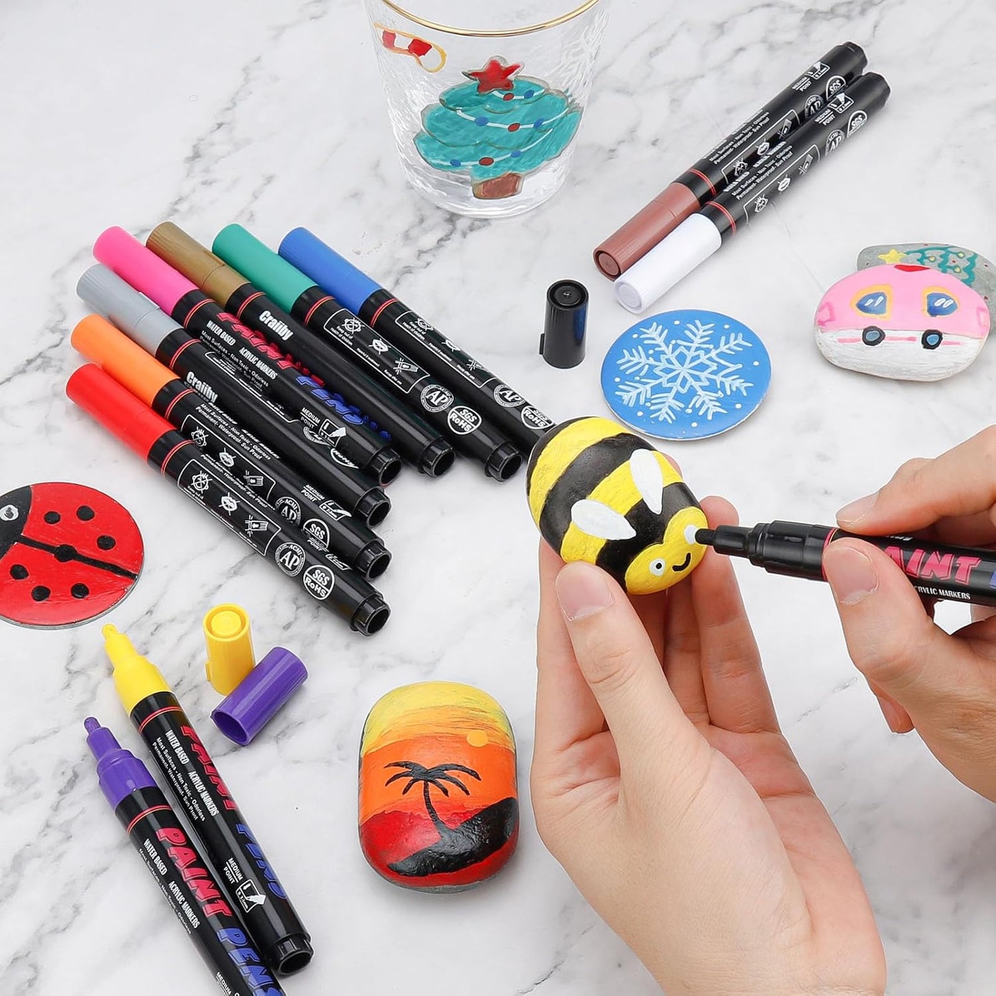 Green Paint Pens Paint Markers - 2 Pack Permanent Quick Dry Waterproof Marker Pens for Rocks Wood Fabric Plastic Canvas Glass Mugs Metal Tire Stone