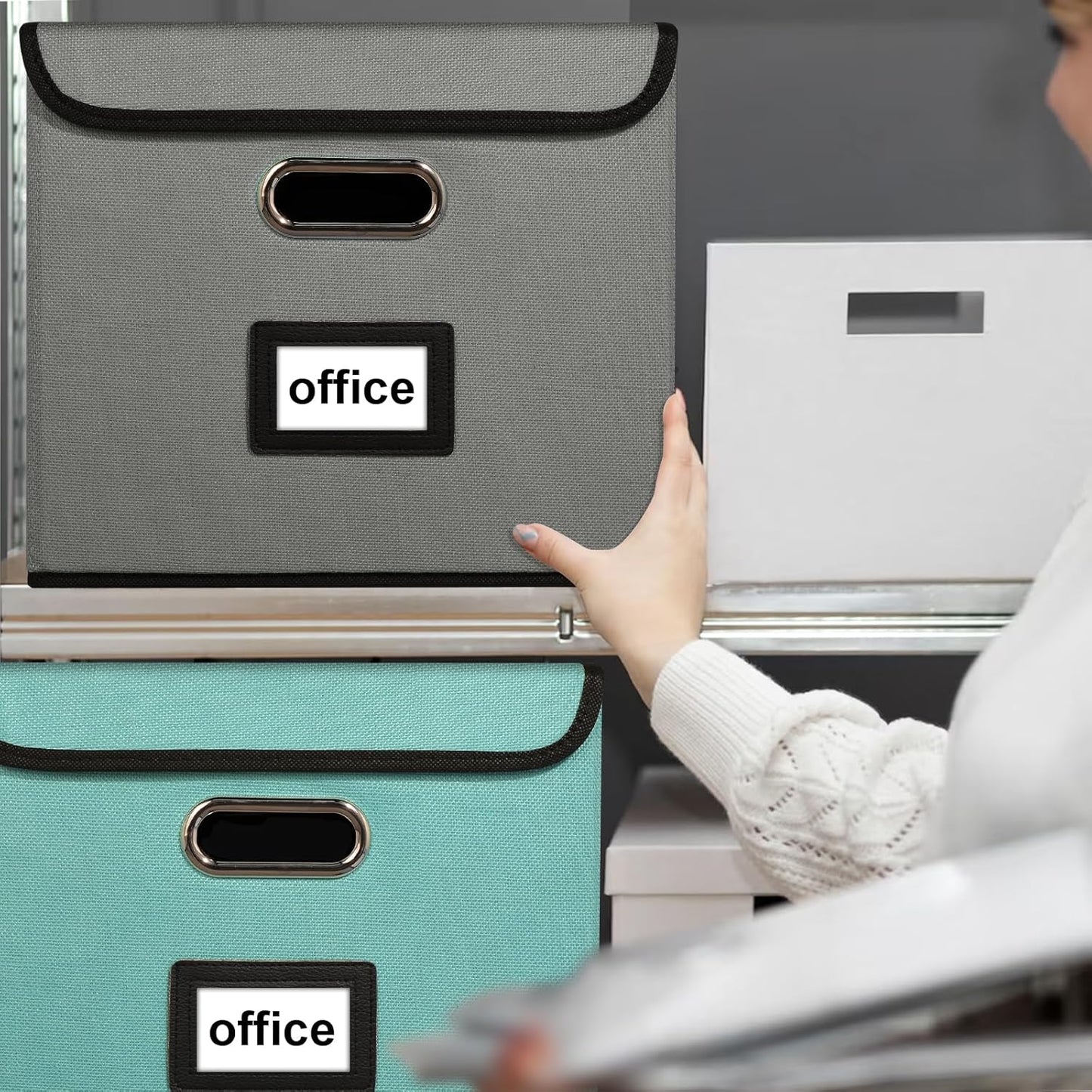 Huolewa Portable File Organizer Box with Lid, Stylish Filing Box Organizer Cabinet For Hanging File Folders, Universal Hanging Filing & Storage Boxes with Plastic Slides for Office/Decor/Home