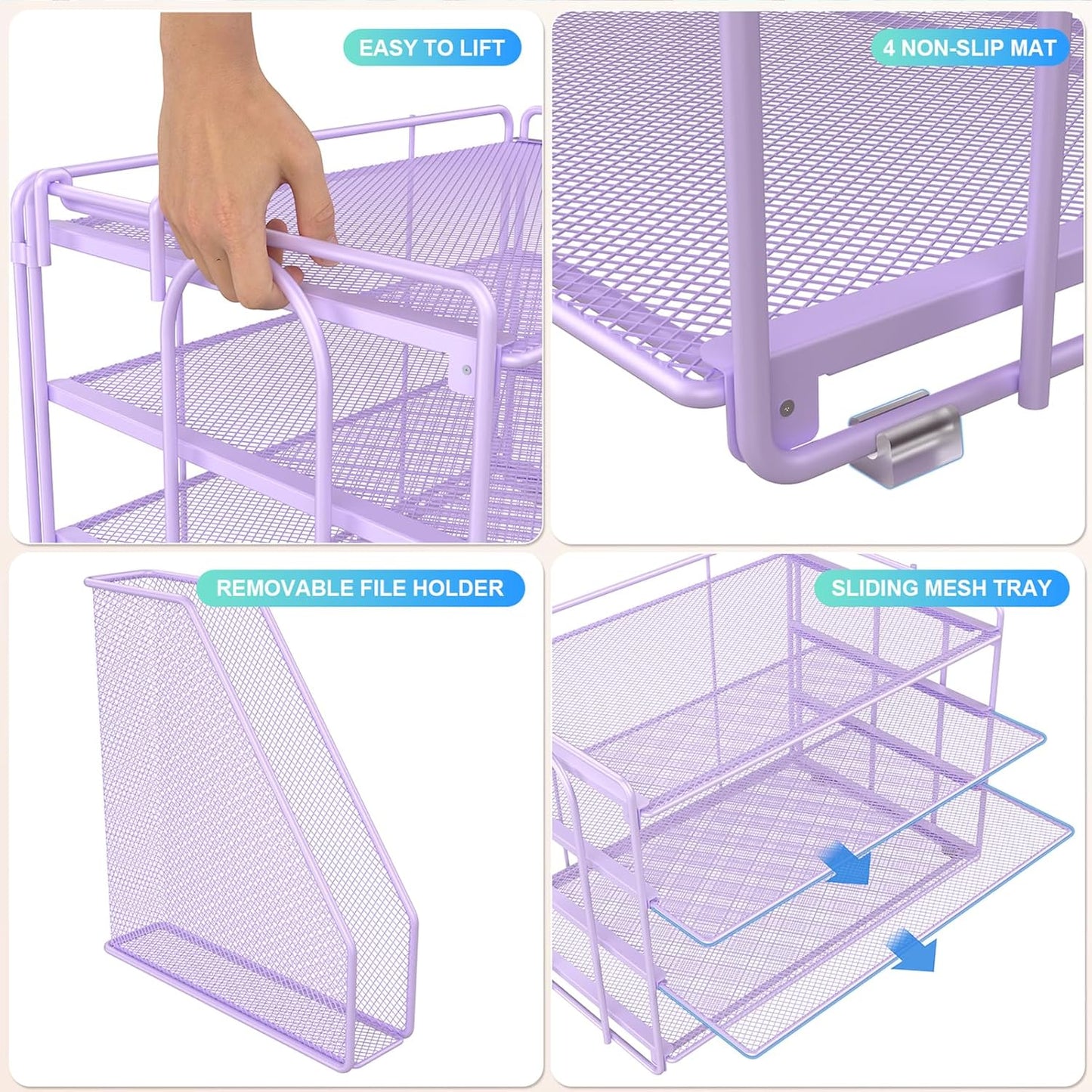gianotter 4-Tier Paper Organizer With Magazine Holder, Desk Organizers and Accessories, Desk Accessories & Workspace Organizers, File Organizer for Office Supplies Storag (Purple)