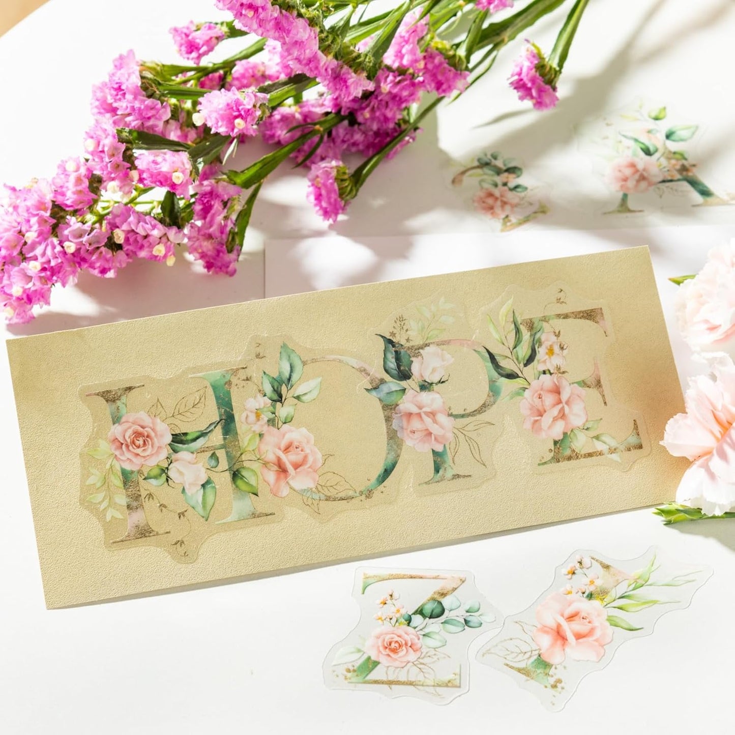 216PCS Floral Alphabet & Number Stickers Set, Waterproof Letter PET Stickers for Scrapbooking, Journaling, DIY Crafts, Card Making