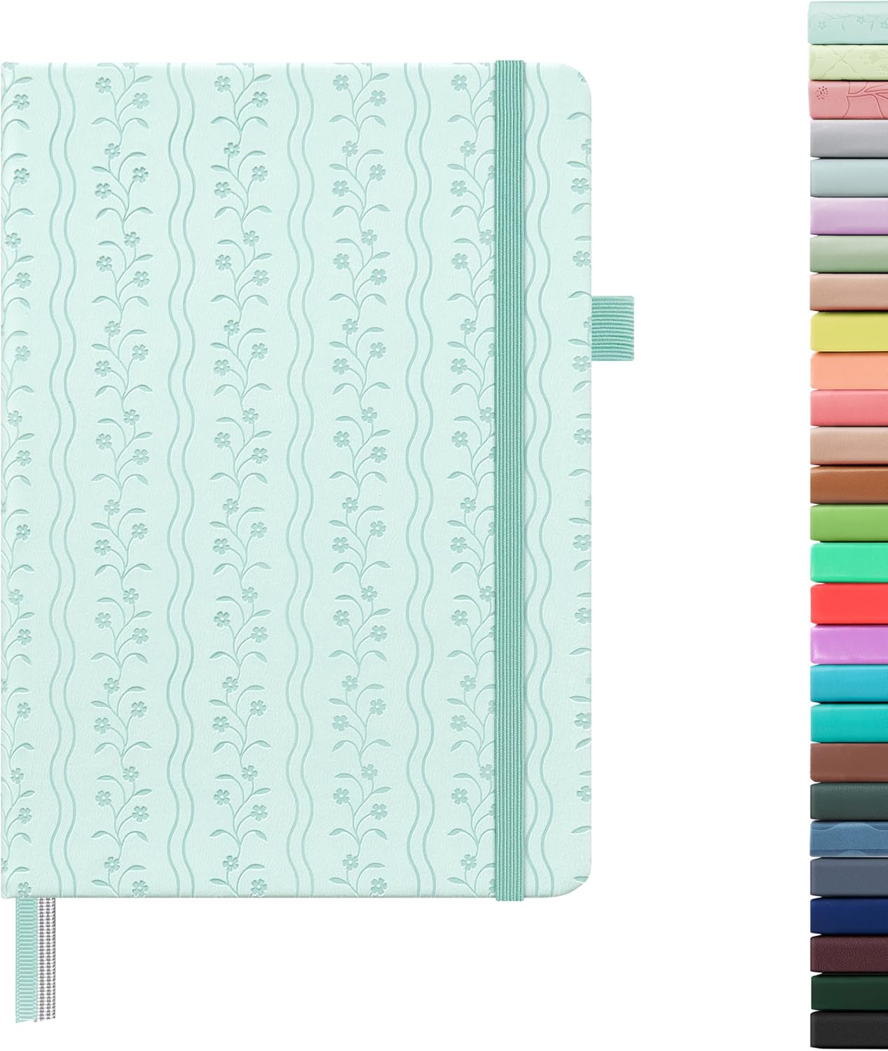 &And Per Se Dotted Journal Notebook for Women&Men with Pattern, A5 Leather Hardcover, 160 Pages 100GSM Thick Dotted Paper, 3 Sheets of Stickers Included(Light Blue)