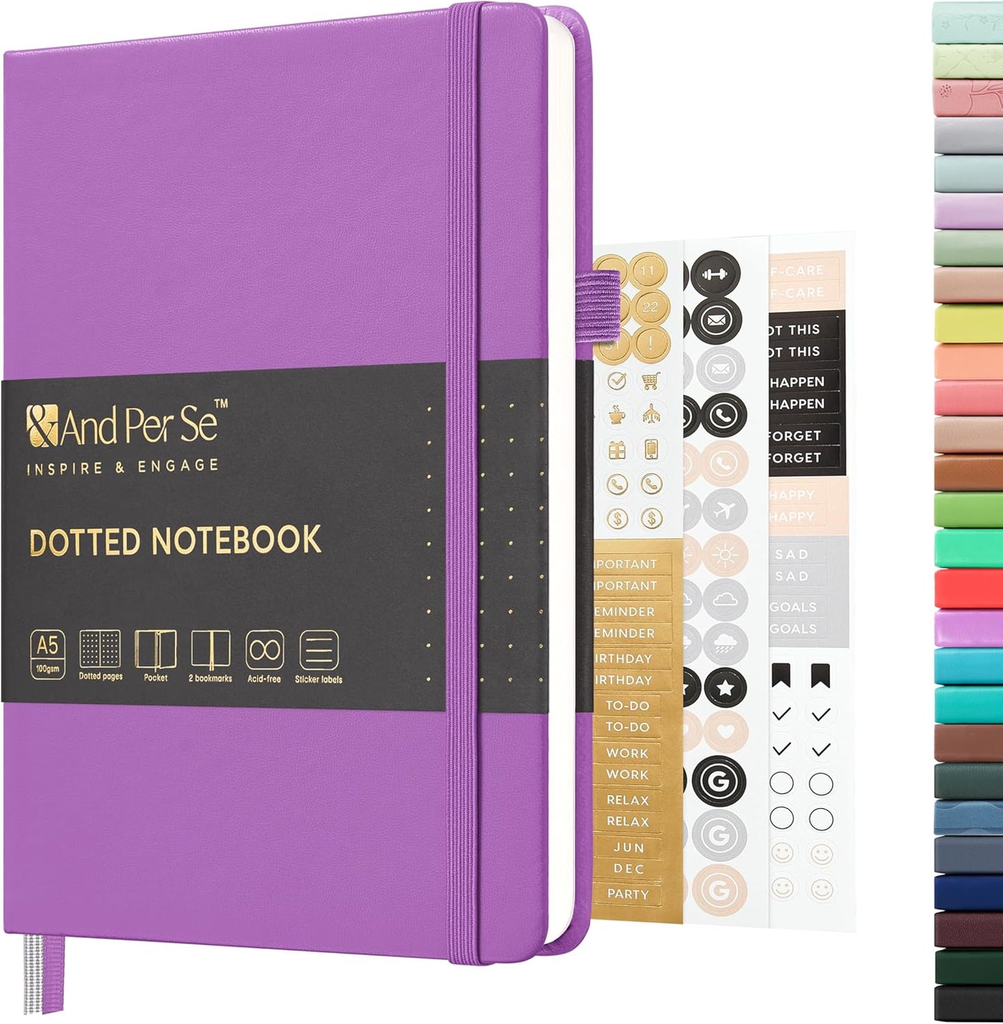 &And Per Se Dotted Journal Notebook, A5 Hardcover Bullet Dotted Journal, 160 Pages 100 gsm Thick Dotted Paper, 3 Sheets of Stickers Included - 5.7'' x 8''(Violet)