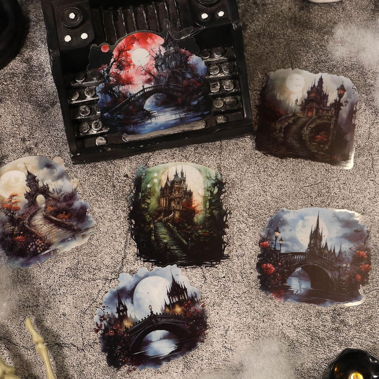 40 Pieces Gothic Bridge and Castle PET Scrapbook Stickers, 4 Pack Large Size Aesthetic Decorative Stickers for Scrapbooking, Planner, Junk Journaling Supplies, DIY Arts, Crafting