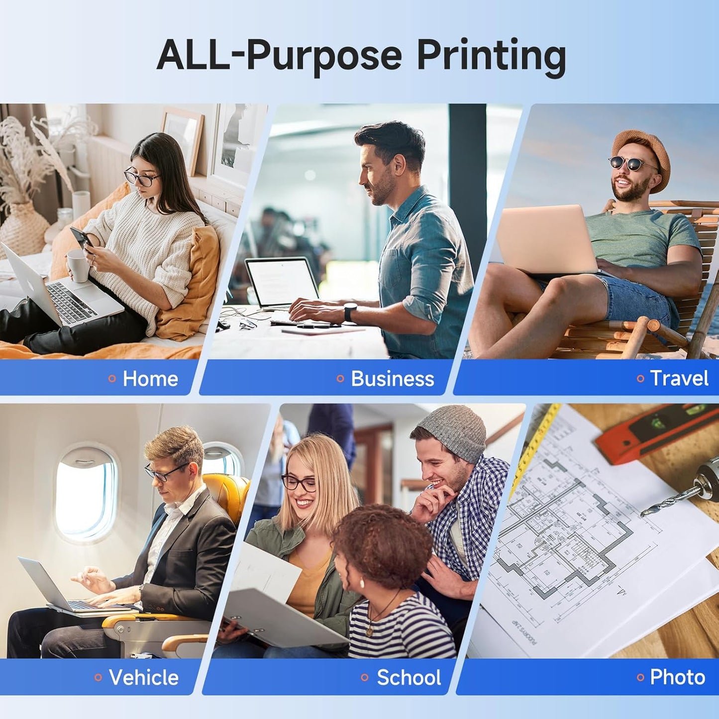 iDPRT Portable Printer Wireless for Travel, 300DPI Bluetooth Thermal Printer Support for 8.5"x11" US Letter, Inkless Compatible with iOS, Android, Laptop for Office, Car and Home, School