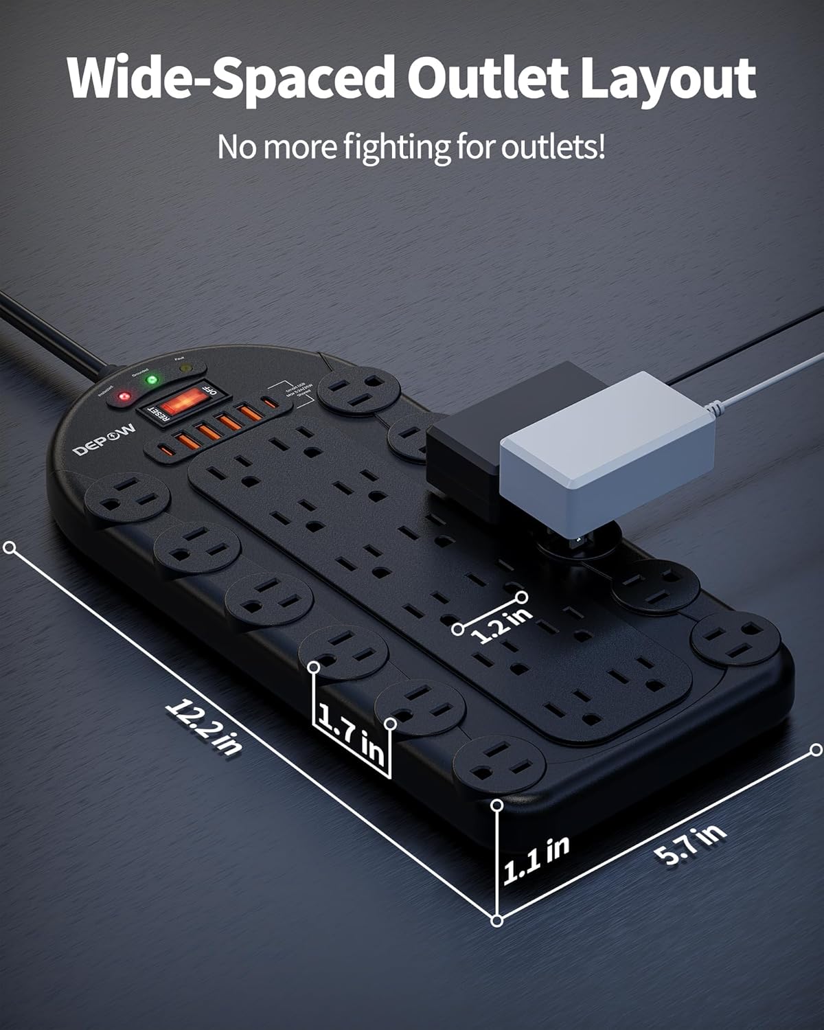 20 Ft Power Strip Surge Protector (3,400 Joules), DEPOW 24 AC Multiple Outlets (1875W/15A) with 6 USBs (2 USB-C Ports), ETL Listed, Flat Plug Heavy Duty Long Extension Cord for Home, Office, Black