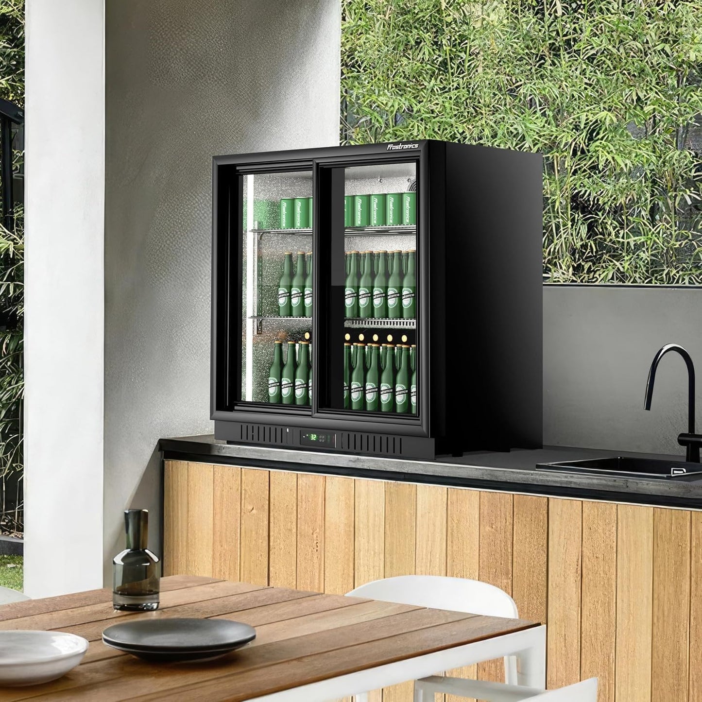 36 Inch 228 Cans Double Door Back Bar Beverage Cooler, 6.5 cu. ft. Under Counter Glass Bar Fridge With Sliding Door, Lockable, 32-50F Display Refrigerator, ETL & NSF7 Certified