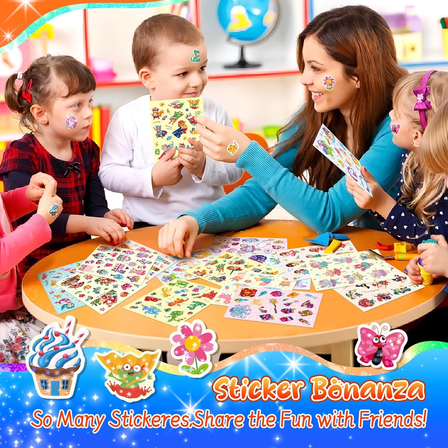 300+ Holographic Stickers for Kids, 15 Different Sheets of Fairy Tale Themed Glitter Kids Stickers, Princess, Mermaid, Dragon, Unicorn and More, Gifts for Toddlers Boys and Girls