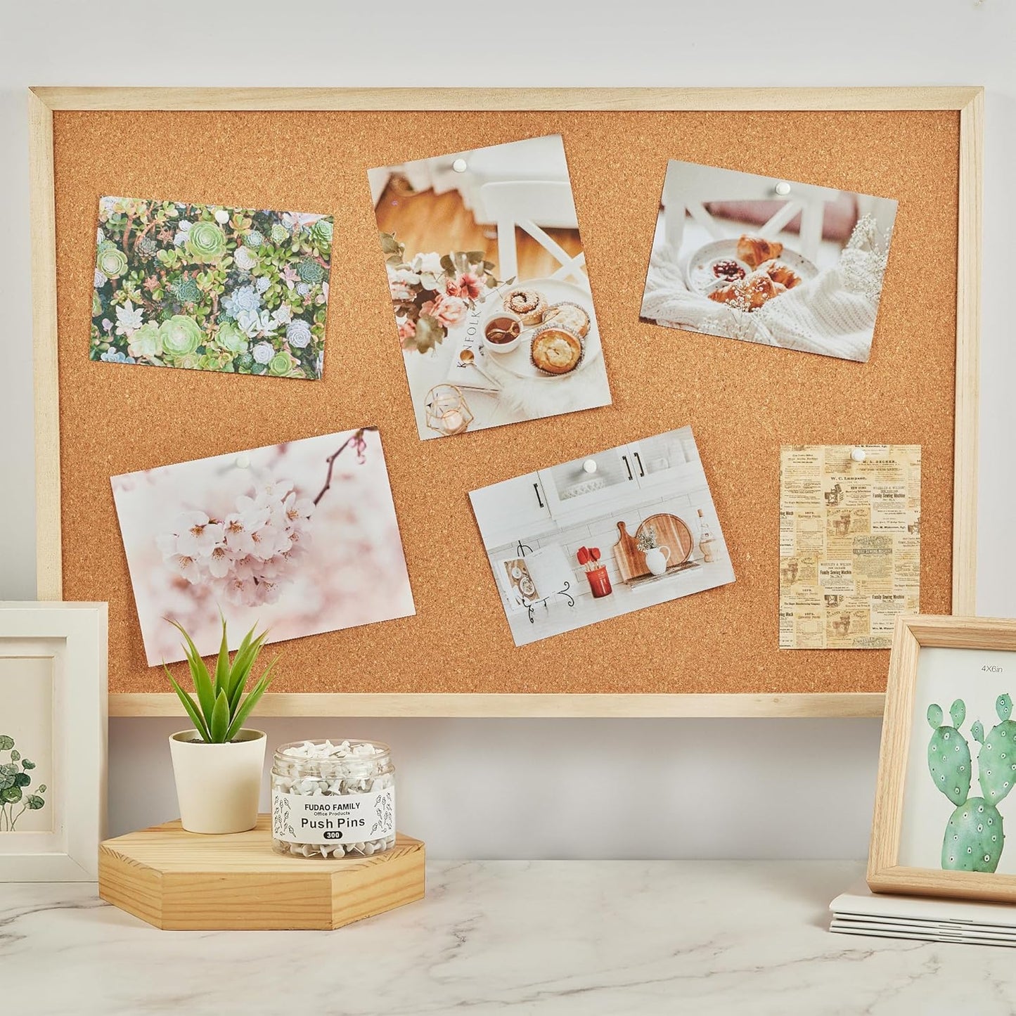 FUDAO FAMILY 300pcs Push Pins for Bulletin Board, Thumb Tacks for Wall Corkboard, Map Pins - Home Office Craft Projects Plastic Head Steel Push Pin (White)