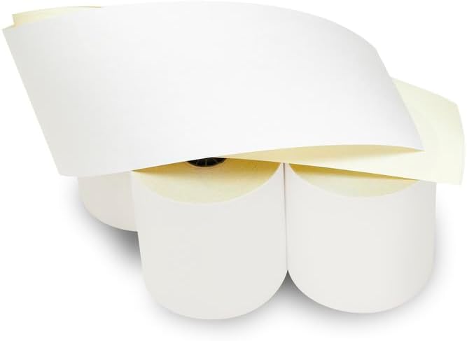 (50 Rolls) 3'' x 95' White/Canary 2 Ply Carbonless Kitchen Printer Paper Cash Register Receipt Rolls for SP2000, UP389, 480, 220, 250, 900, 07901, 07706