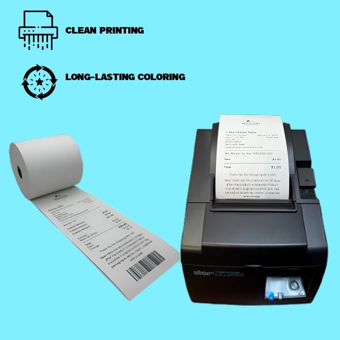 3 1/8" x 230' Premium BPA-Free Thermal Receipt Paper Rolls - Long-Length, Sharp Print Quality, Compatible with POS Systems and Cash Registers (10, 3 1/8” x 230')