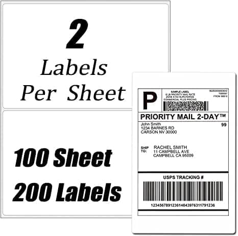200 Half Sheet Self Adhesive Shipping Labels 100 Sheets, 8.5" x 5.5" Address Labels Laser/Ink Jet White Blank (100 sheets-200 Count)