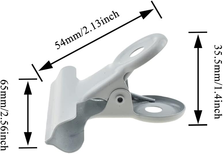HAHIYO 2.5inch White Bulldog Clips Metal File Hinge Binder Clips Clamps Save Space Strong Spring Jaws Rock Solid Grip Book Lay Flat Deburred Edge for Hang Photos Wall Grid Dog Food 9PCS