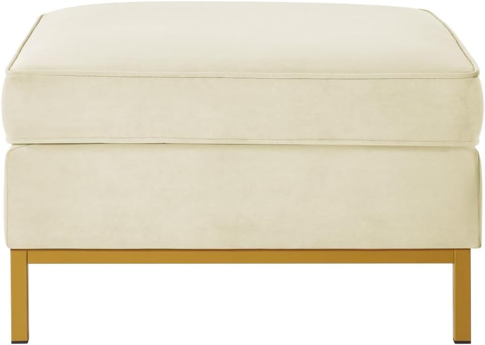 24KF Large Velvet Ottoman - Padded Cushion Foot Rest for Living Room - Cream