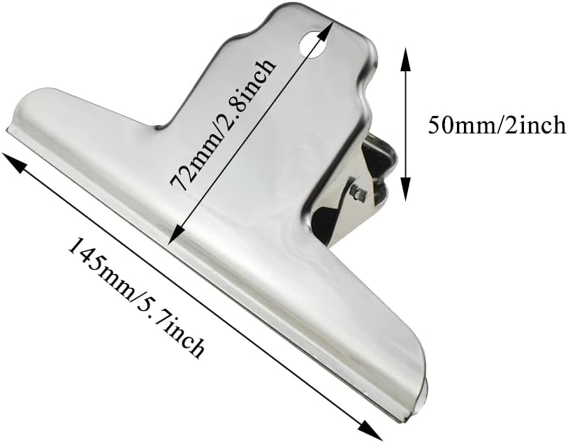 HAHIYO 5.7inch Silver Bulldog Clips Metal File Hinge Binder Clamps Save Space Strong Spring Jaws Rock Solid Grip Book Lay Flat Deburred Edge for Hang Photos Wall Grid Dog Food 5PCS