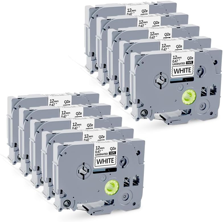 10 PK TZE-231 Compatible Label Tape Replacement for Brother TZe-231 TZ-231 Laminated P-Touch Label Maker Tape, Black on White, for PT-D200 PT-D210 PTH100 PT-D400, 0.47" x 26.2'