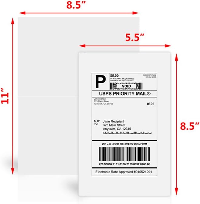 FungLam Shipping Labels with Self Adhesive, for Laser & Inkjet Printers, 8.5 x 5.5 Inches, White, Pack of 8000 Labels
