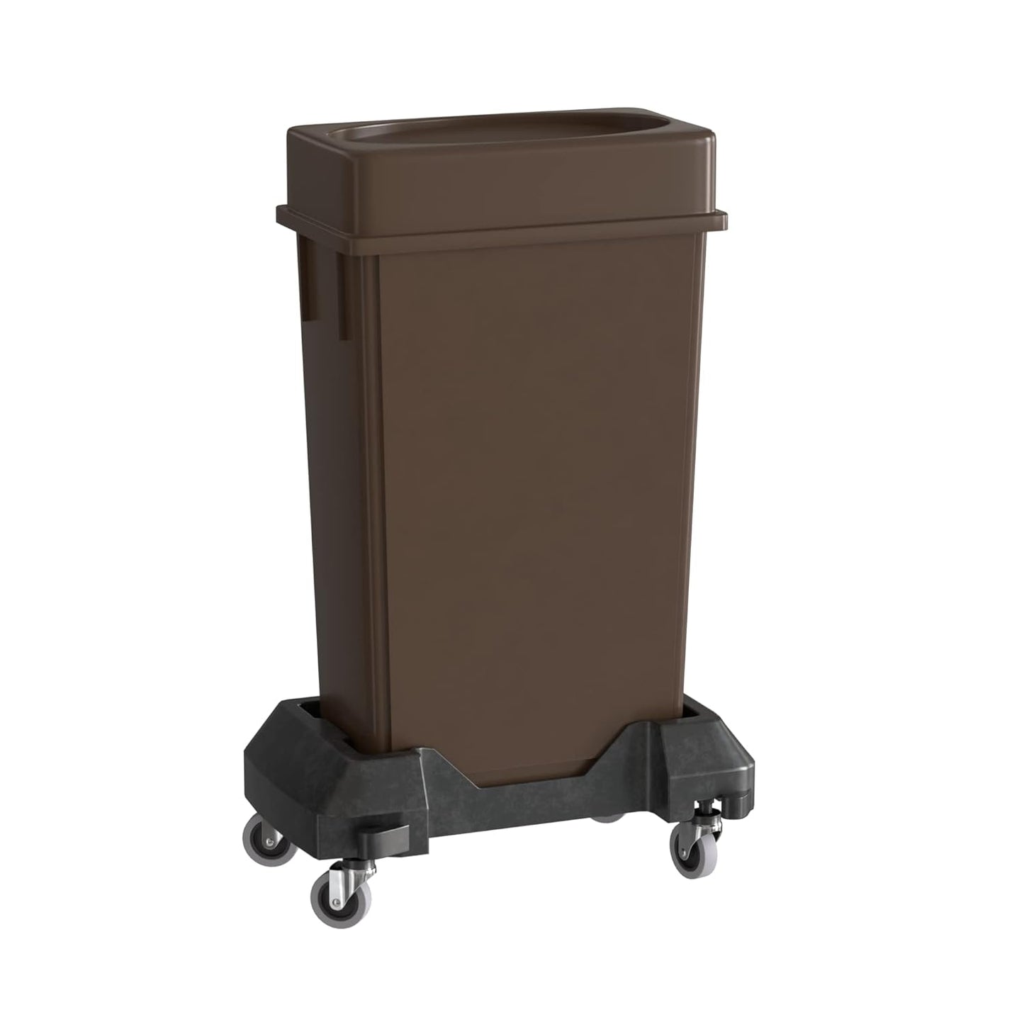 23 Gallon Brown Slim Jim Trash Can with Drop Shot Lid and Dolly