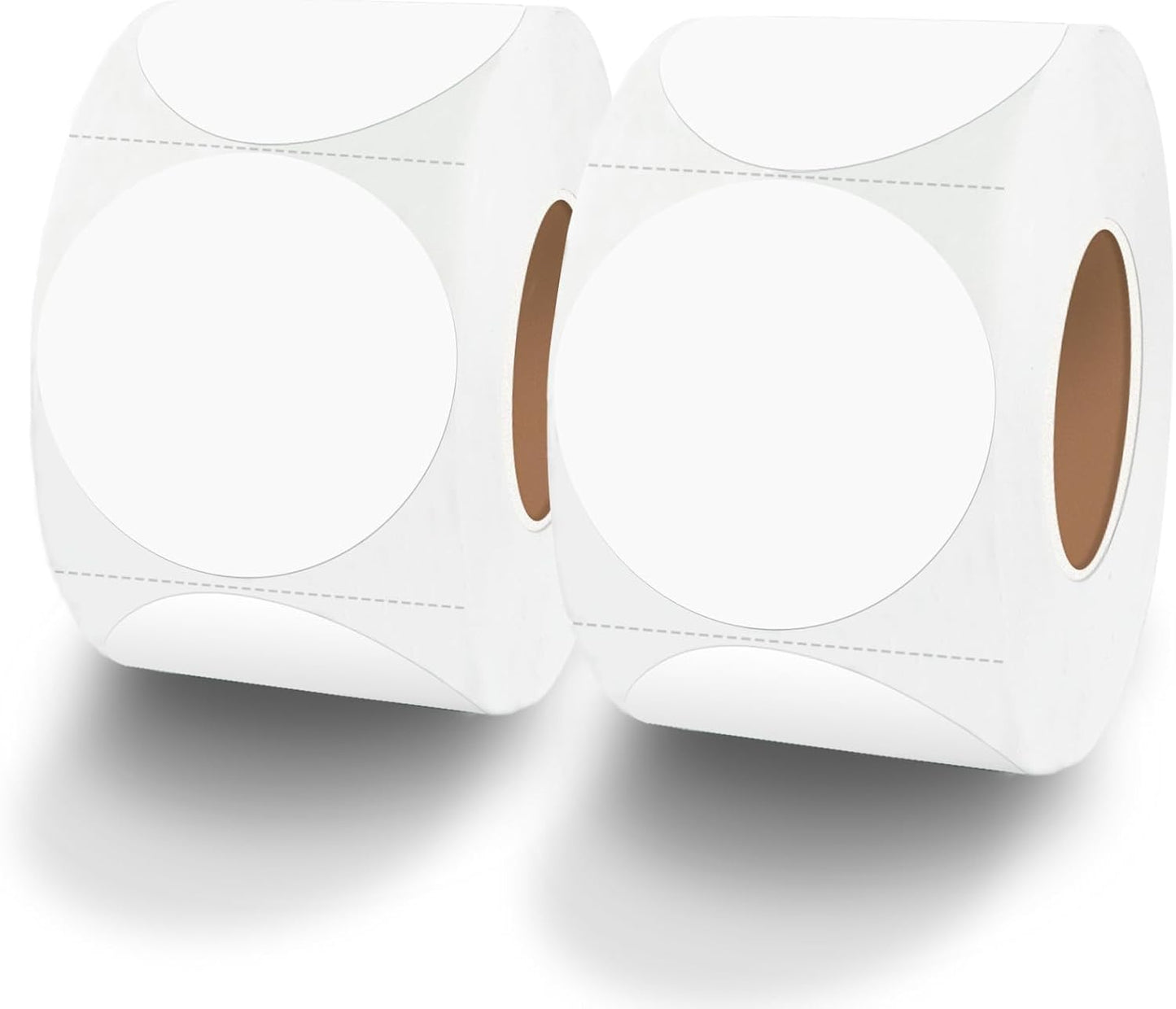 1.5 Inch White Round Thermal Sticker Labels, Self-Adhesive Circle Direct Thermal Labels, Multi-Purpose Roll Sticker Labels for DIY Logo Design with Perforation Line（ 500 Labels，2 Rolls）