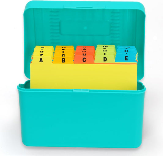 H4D Index Card Holder 4x6 Inches with 25 Plastic Dividers, Teal
