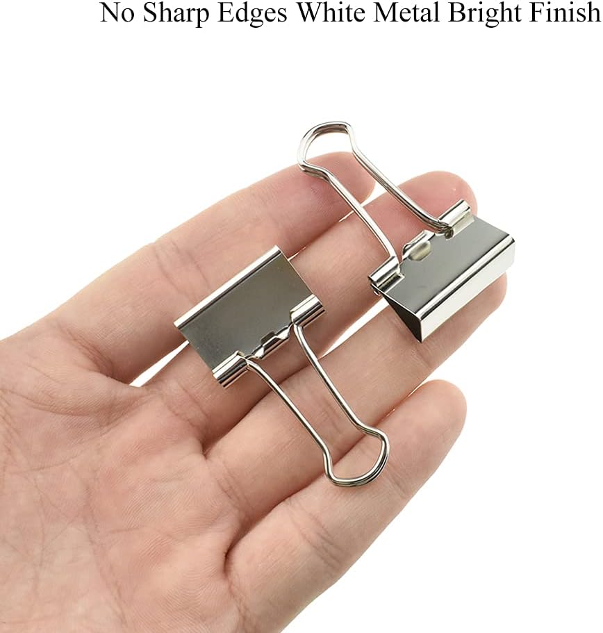 HAHIYO Binder Clips Paper Clamps Spring Steel Sturdy 0.98 inches Width 0.31 Inch Capacity No Sharp Edges Heavy Duty Tight Grip Reusable Silver Metal Bright Finish for Home Office School 25 Pack