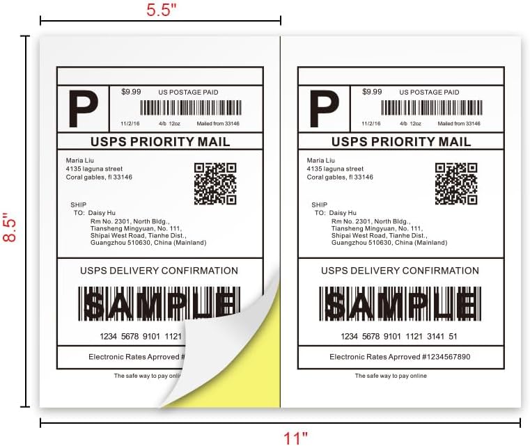 25 Sheets 50Labels Half Sheet Self Adhesive Shipping Labels for Laser Inkjet Printers, 8.5Inch x 5.5Inch(2-up)