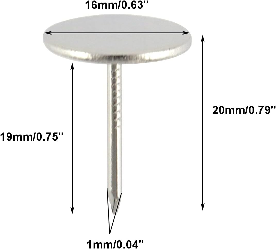 100Pcs Flat Head Upholstery Tacks Home Furniture Decor Tacks Upholstery Nails Flat Push Pins Flat Thumb Tacks Silver (16mmx20mm)