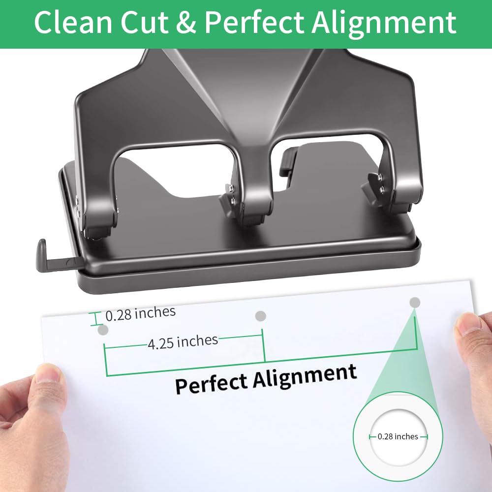 Heavy Duty 3 Hole Punch, 40-Sheet Heavy Duty Paper Punch, 50% Reduced Effort 3-Hole Punch, AFMAT Metal Hole Puncher 3 Ring, Three-Hole Paper Puncher w/Large Chip Tray for Classroom, Office, Silver