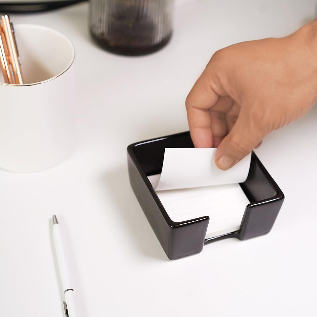 Ceramic Sticky Note Holder, 3 x 3" Sticky Note Dispenser, Notepad Holder for Desk, Office Essentials Organizer (Black)
