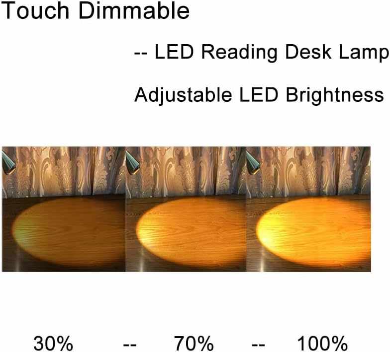 HomeFocus Desk Lamp,Bedside Table Lamp,Dimmable Task Light,Flexible Gooseneck Lamp,3-Touch Brightness & Eye-Caring Reading Light,LED Desk Lamp for Home,College Dorm,Reading,Metal,(Gold).