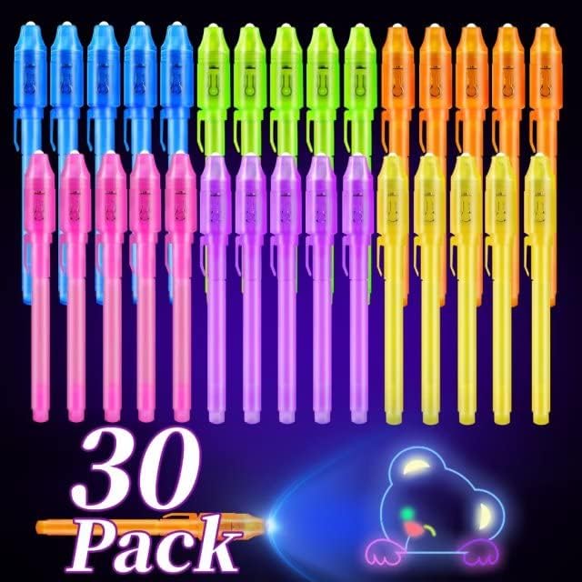 30 Pieces Invisible Ink Pen with UV Light Spy Pen Magic Marker for Kids Secret Message Pens Party Favors Ideas Gifts Easter Day Halloween