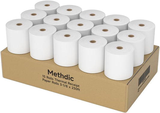 15 Rolls 3 1/8 x 230 Thermal Paper Receipt Rolls 55 GSM Premium Quality Thick paper For POS Cash Register BPA Free-Methdic