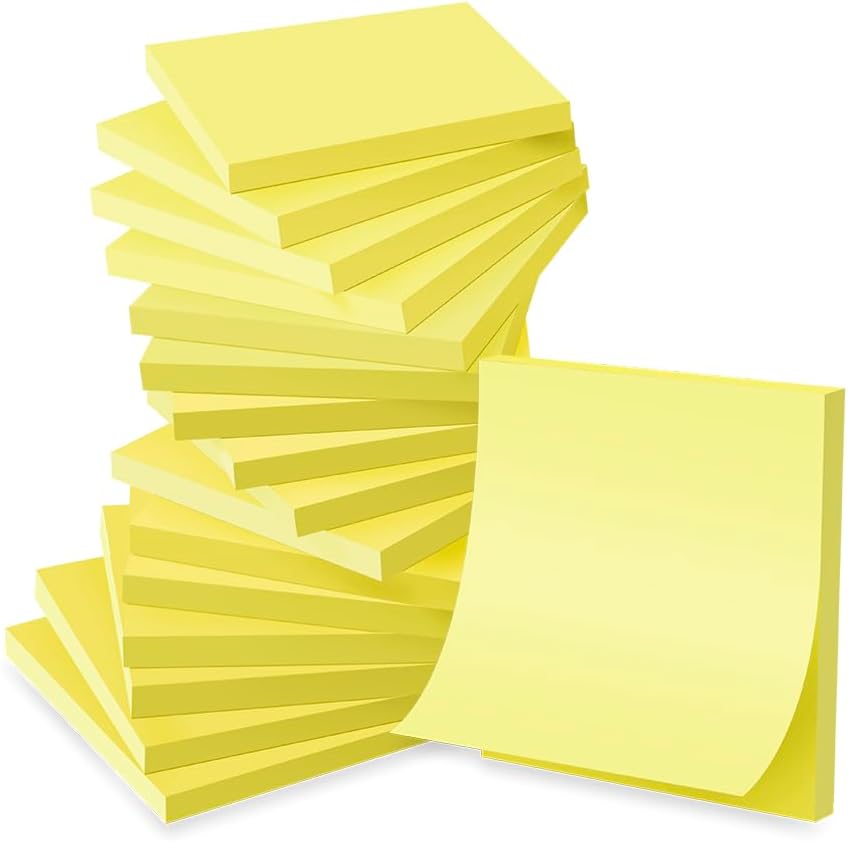 (16 Pack) Sticky Notes 3x3 in Yellow, Sticky Pads, Recyclable, Self-Stick Pads, Easy to Stick for Home, Office, Notebook