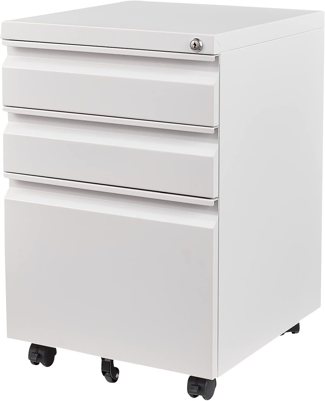 3 Drawer File Cabinet with Wheels, Metal Filing Cabinet with Lock, Office Rolling File Cabinets for A4/Legal/Letter Size, Assembly Required, White