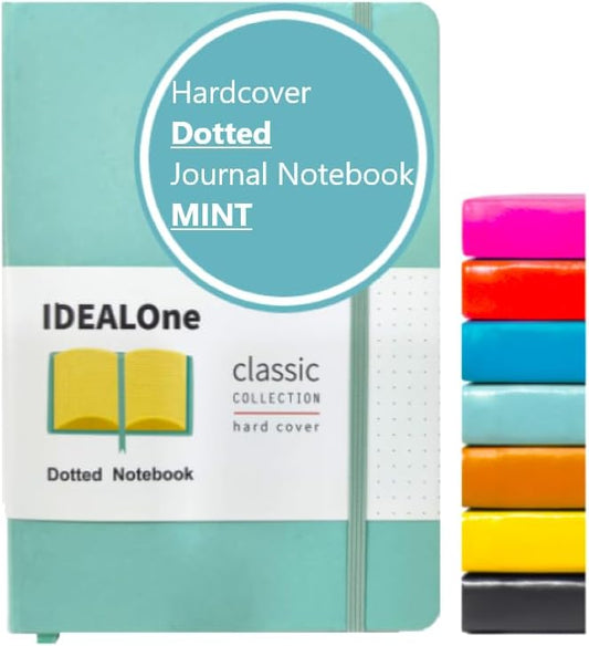IDEALOne Dotted Hardcover Leather Journal Notebook Lined–A5 (5.7x8), College ruled Journaling Notebooks,160 pages, 100GSM Thick Paper, Journal for Women, Men, Notebooks for Work, Journals for Writing(Mint)