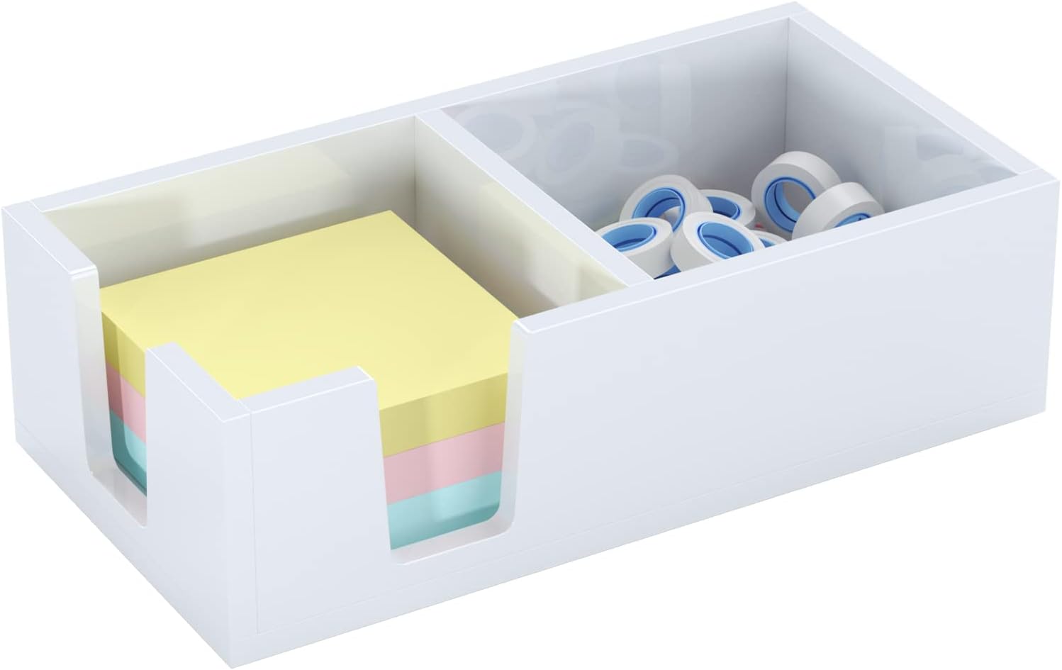 Acrylic Sticky Note Holder, Self-Stick Note Pad Holder W/O Pads - Note Dispenser Memo Pad Holder Desk Organizer for School Office Home (3''x3'' 2IN1 White)