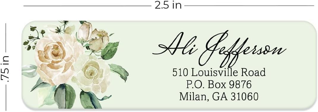 Green Watercolor Floral Rolled Address Labels / 250 Personalized Return Address Labels/Designer Address Stickers in Elegant Plastic Dispenser