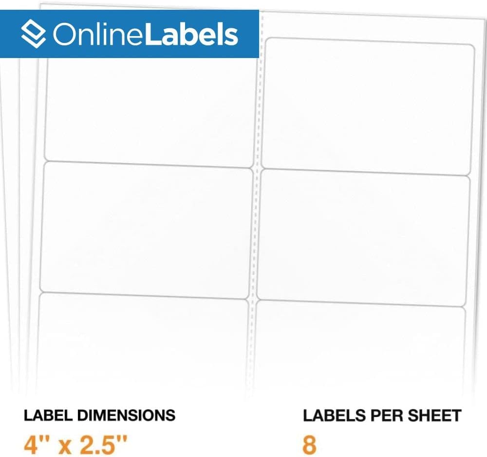 4 x 2.5 Rectangle Labels - Pack of 4,000 Labels, 500 Sheets - Inkjet/Laser Printer - Online Labels